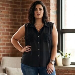 STUNNING Claire France Black Sleeveless Lace Blouse - Size 22